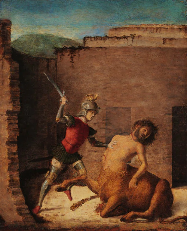 دانلود نقاشی تسئوس در حال کشتن مینوتور اثر چیما دا کونلیانو